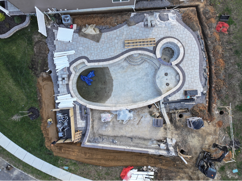 Aerial view pool under construction